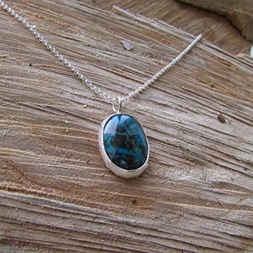 Eilat Stone Pendant, Green Stone Necklace, King Solomon Stone, Turquoise Pendant, Raw Stone Pendant, 925 Sterling Silver, Gemstone Pendant