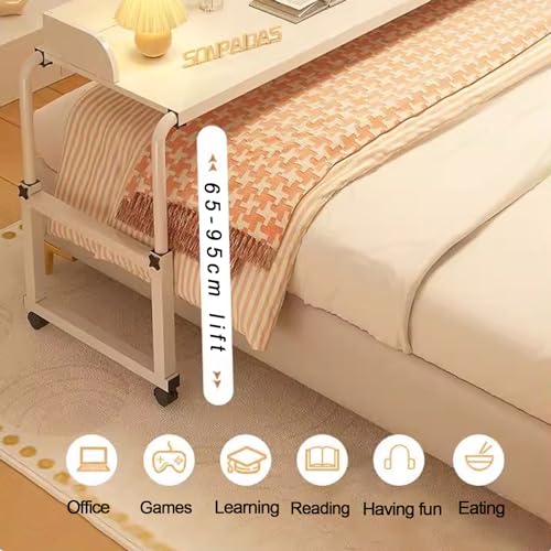 Table de lit mobile avec roulettes et hauteur réglable pour ordinateur et repas
