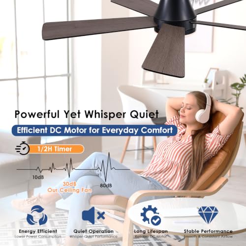 Image of Mpayel 46'' Black Low Profile Ceiling Fan with Light and Remote Flush Mount