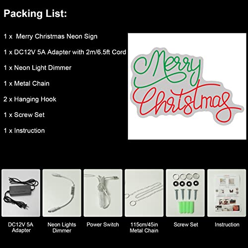 Image of Neon Signs Merry Christmas Neon Lights for Wall Decor LED Neon Light Signs Lighted for Window Bedroom Christmas Party Neon Christmas Decorations 23.62x16.12''