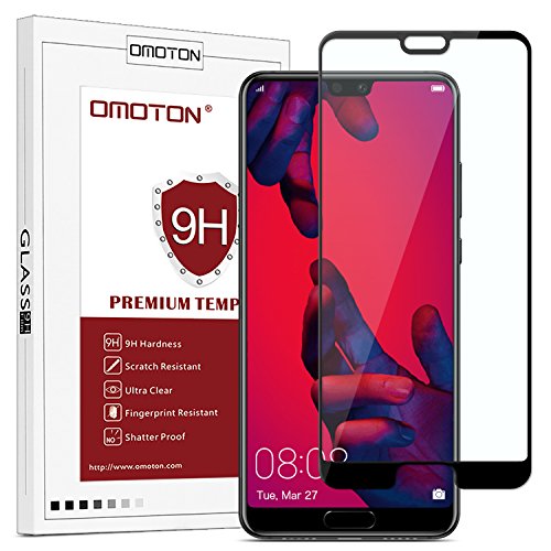 OMOTON Huawei P20 Pro (6.0 Pouces) Film Verre Trempé [Couvir l'écran Complèt] [sans Bulles] Protection- Protecteur Ecran Noir Cover