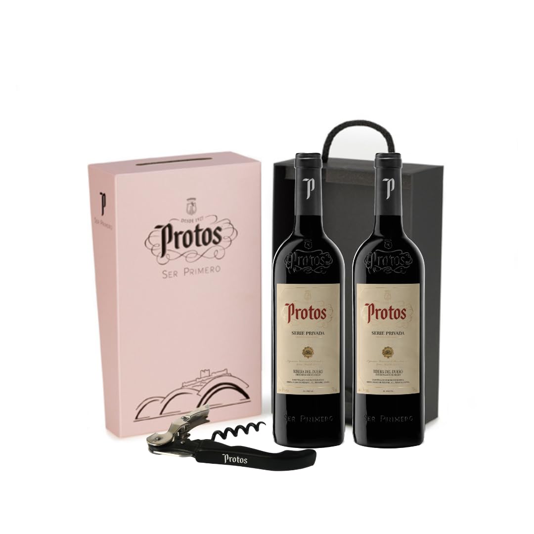 Protos Serie Privada Estuche Regalo 2 botellas 75 cl con descorchador | Vino Tinto Ribera del Duero - Variedad Tempranillo 100%