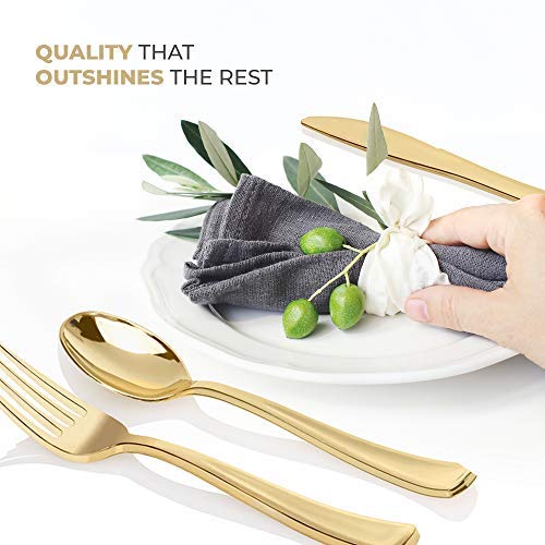 Gold Plastic Silverware Set (400-Pack) – Disposable Heavy Duty Cutlery, 134 Forks, 134 Knives, 134 Spoons for Parties, Weddings, Dinners & Holidays, Stock Your Home by Stock Your Home - Image 4