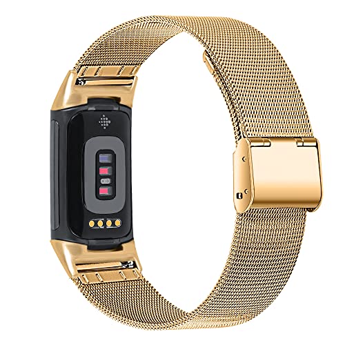 Correa fina de malla de acero Fitbit Charge 6/5 oro miniatura 6