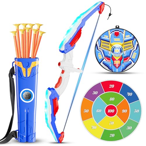 DX DA XIN Tir à l'arc Jouet avec Mousqueton Réglable - LED Arc et Flèche avec 2 Cible 10 FlèChes 1 Cuisiniers, Tir a larc pour Enfant 4-12 Ans Intérieur...
