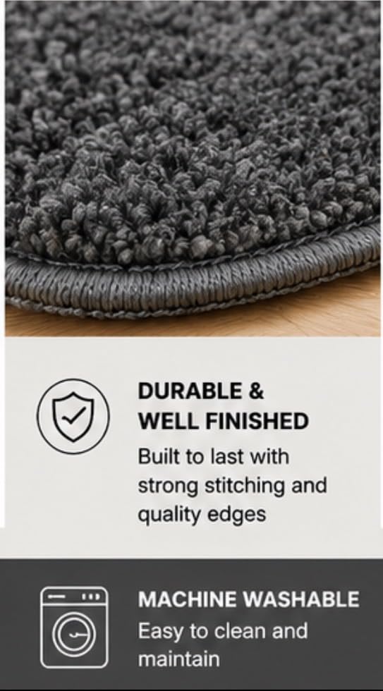 Image of Set of 2 Micro Anti Skid Bath Mat for Home Kitchen, Office, Water Absorbent Machine Washable and Quick Dry Luxury Mats for Bathroom, Kitchen, Entrance. (Grey Home)