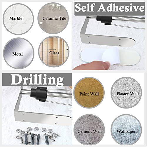 Image of Paper Towel Holder Under Cabinet Brushed Nickel Wall Mounted Hanging Paper Towel Holders Under Counter Paper Rack with Ratcheting for Kitchen Bathroom Rv Silver Mounted Vertically Or Horizontally
