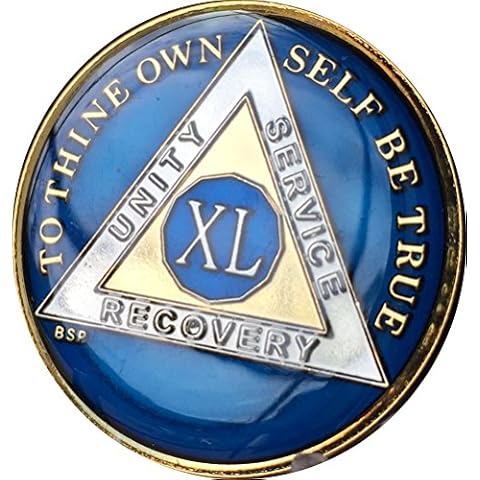Bright Star Press 40 Year Midnight Blue AA Alcoholics Anonymous Medallion Chip Tri Plate Gold & Nickel Plated Cover