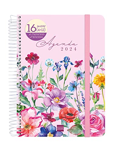 Finocam - Agenda Cloe 16 Meses 2023 2024 Semana Vista Horizontal Septiembre 2023 - Diciembre 2024 (16 Meses) Rosa Catalán