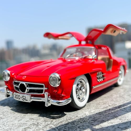 Image of 1:24 Scale MER-CEDES Ben-Z 300SL Die-Cast Metal Car with Sport car Openable Doors Light and Sound,Pull Back Function Indoor Outdoor Toy for Kids (RED)