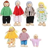 Figuras de muñecas Familiares Juego de Juguetes de Personas en Miniatura de Pino Adorno Accesorio Educativo para casa de...