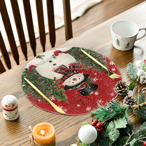Artoid Mode Snowman Trees Snowflakes Christmas Round Placemats Set of 4, 14 Inch Winter Round Table Mats for Dining Decoration by Artoid Mode - Image 3