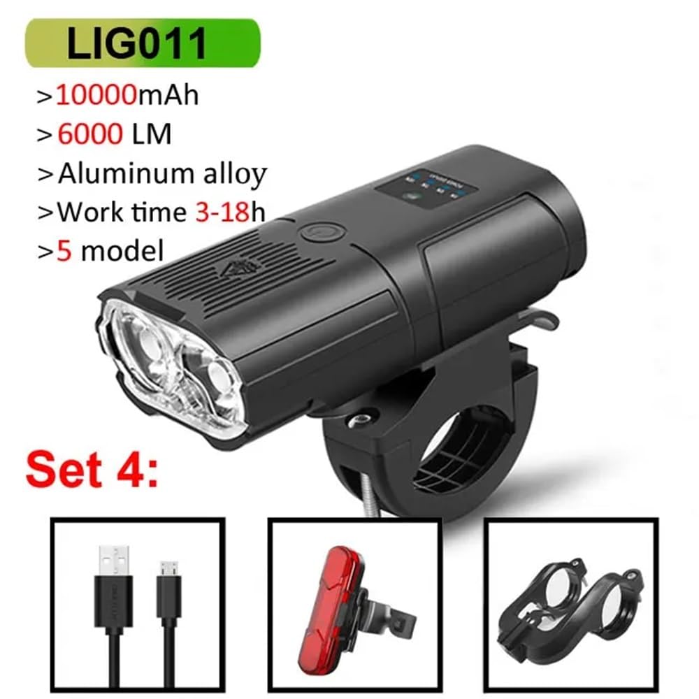 Inteligentne światło rowerowe przednie 10000mAh światło rowerowe 6000 lumenów wodoodporna lampa USB do ładowania MTB Road Cycling akcesoria rowerowe(011 set 3)
