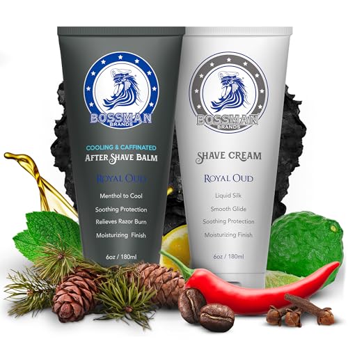 Bossman Silk Lotion Shaving Cream &amp; Cooling Aftershave Combo (Royal Oud)
