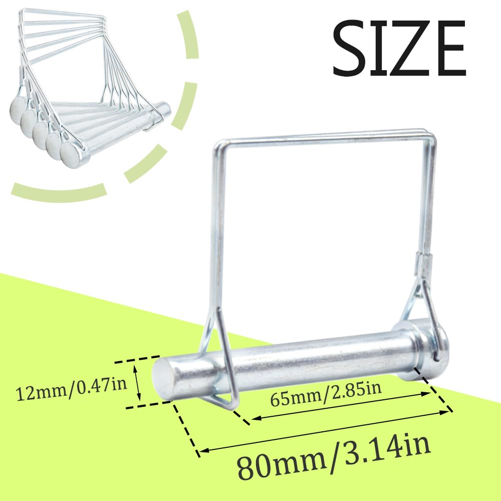 Ruidee 5 Pcs Shaft Locking Pin 12x80mm Wire Lock Pin Safety Coupler Pin Carbon Steel Square Retainer Wire Clip Hitch PTO Pin Trailers Pin for Farm Garden (FSX/12x80mm) - Image 2