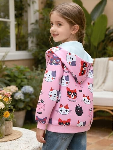 CM-Kid Kinder Mädchen Zip Up Hoodie Sweatjacke Katzenmuster Pullover Sweatshirt mit Reißverschluss Kapuzenjacke Gr.110
