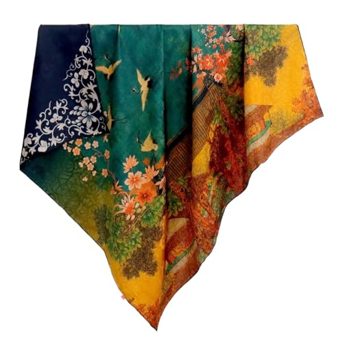 Foulard carré en soie femme HangErFeng double imprimé multicolore 872