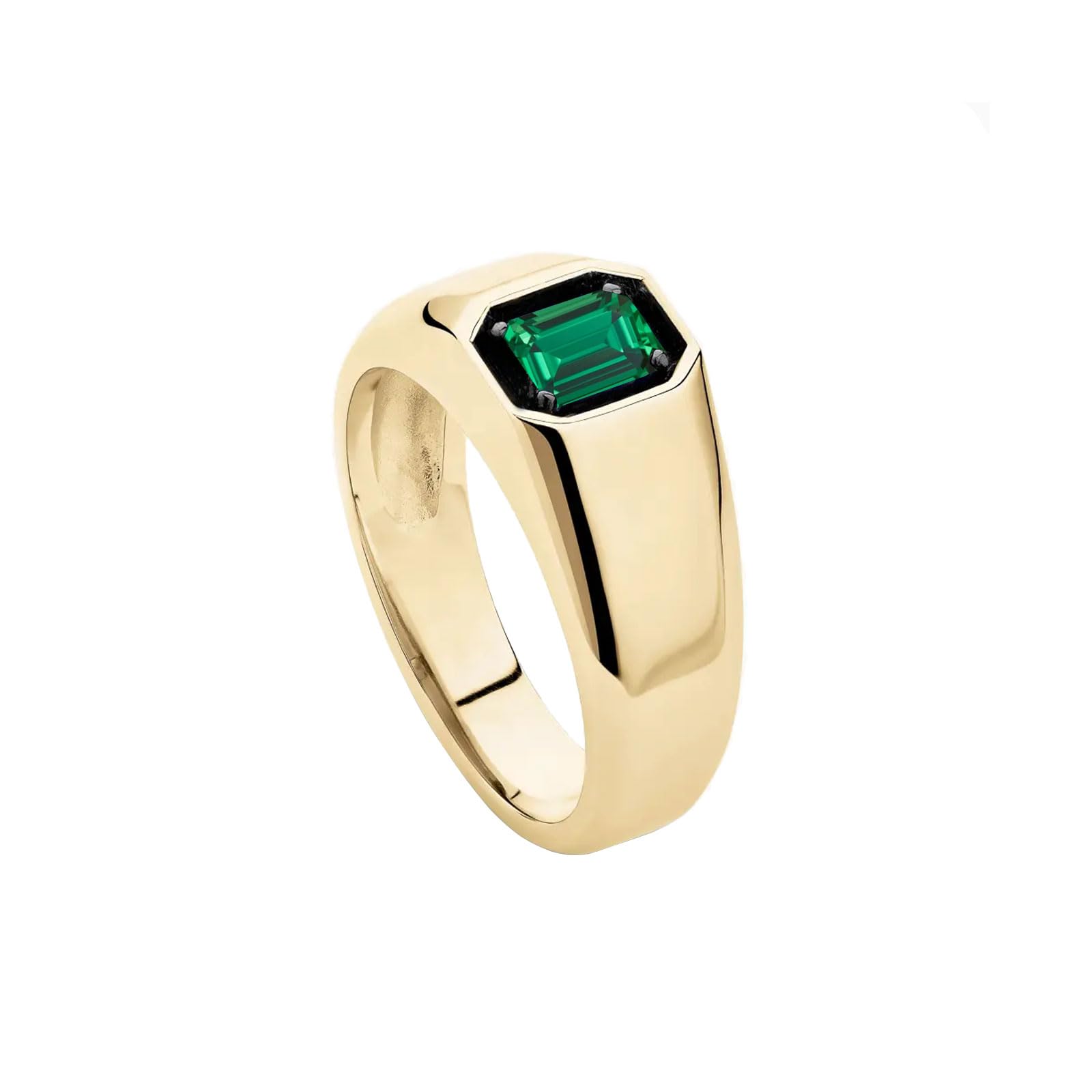 10K 14K 18K Gold Men's 2 Carat Emerald Cut Gemstone Ring Custom Gemstone Birthstone Pinky Ring for Men Jewelry Gift for Him