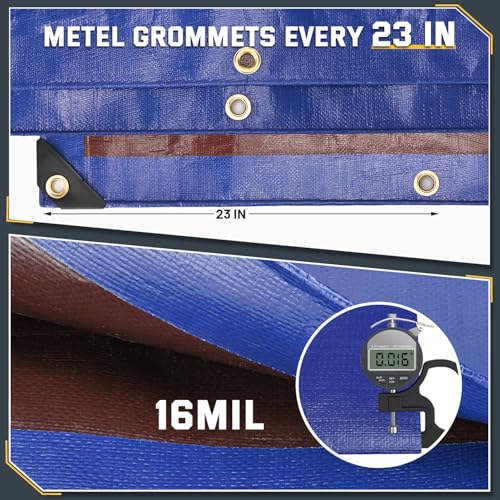 Image of Kesfitt Tarp Heavy Duty Waterproof 8x10FT,16 Mil Thick Tarps Tear&Fade Resistant,UV Resistant,Poly Tarp Cover with Grommets and Reinforced Edges for Outdoor Camping Pools Boat