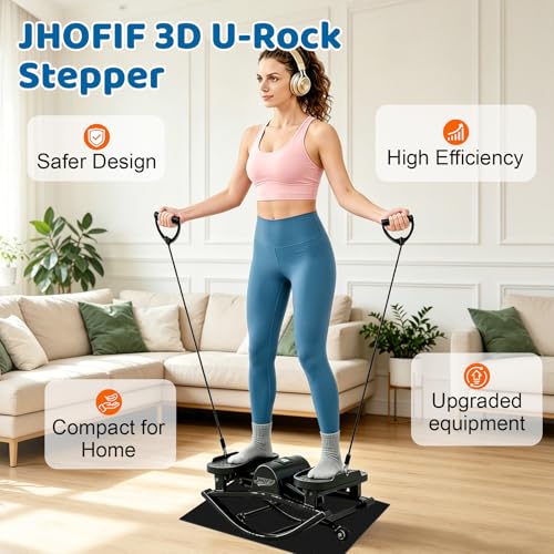 Image of U-Rock Mini Stepper with Upgraded Anti-Slip Mat, Resistance Bands & 3D Swing Motion - Quiet Compact Stair Stepper with Digital Monitor, Full-Body Workout Fitness Equipment for Home & Office