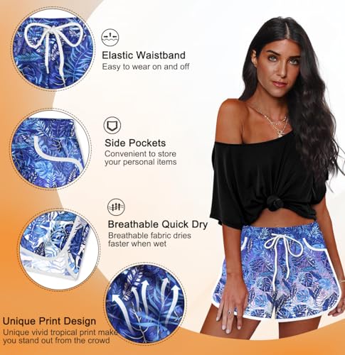 Image of For G and PL Women Summer Floral Beach Boardshorts with Pockets Swim Trunks