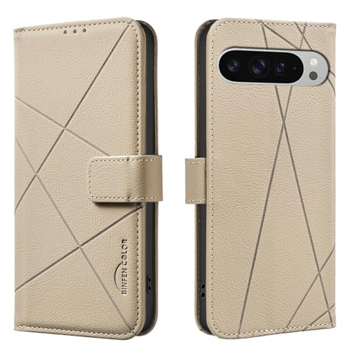 Étui Google Pixel 10 beige portefeuille fente carte rabat cuir