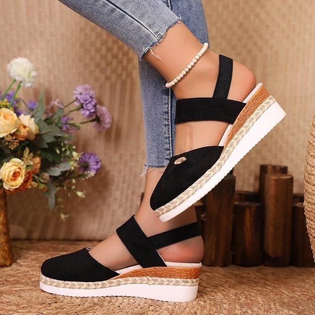 Closed Toe Platform Wedge Sandals, 2025 Espadrilles Wedges for Women Heel Casual, Women's Espadrilles Dressy Sandals, Comfortable Anti Slip Summer Shoes with Adjustable Buckle Ankle Strap3