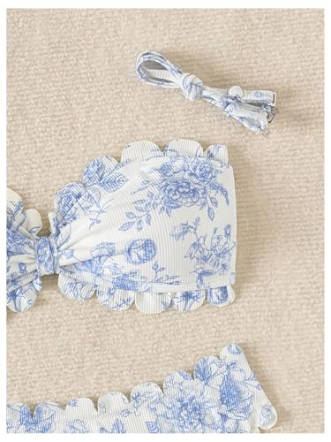 SHENHE Women's 2 Piece Bandeau Bikini Sets Floral Print Scalloped Boho Strapless Swimsuits4