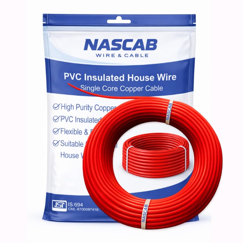 Image of 1.5 Sq mm Single Core Copper House Wire | 99.7% Pure Copper 22 Multistrand | Fire Resistant PVC Insulated | Eco-Friendly High Conductivity | Domestic & Residential Wiring | RED 45M