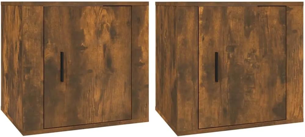 vidaXL Bedside Cabinet Set of 2 Smoked Oak Engineered Wood Medium