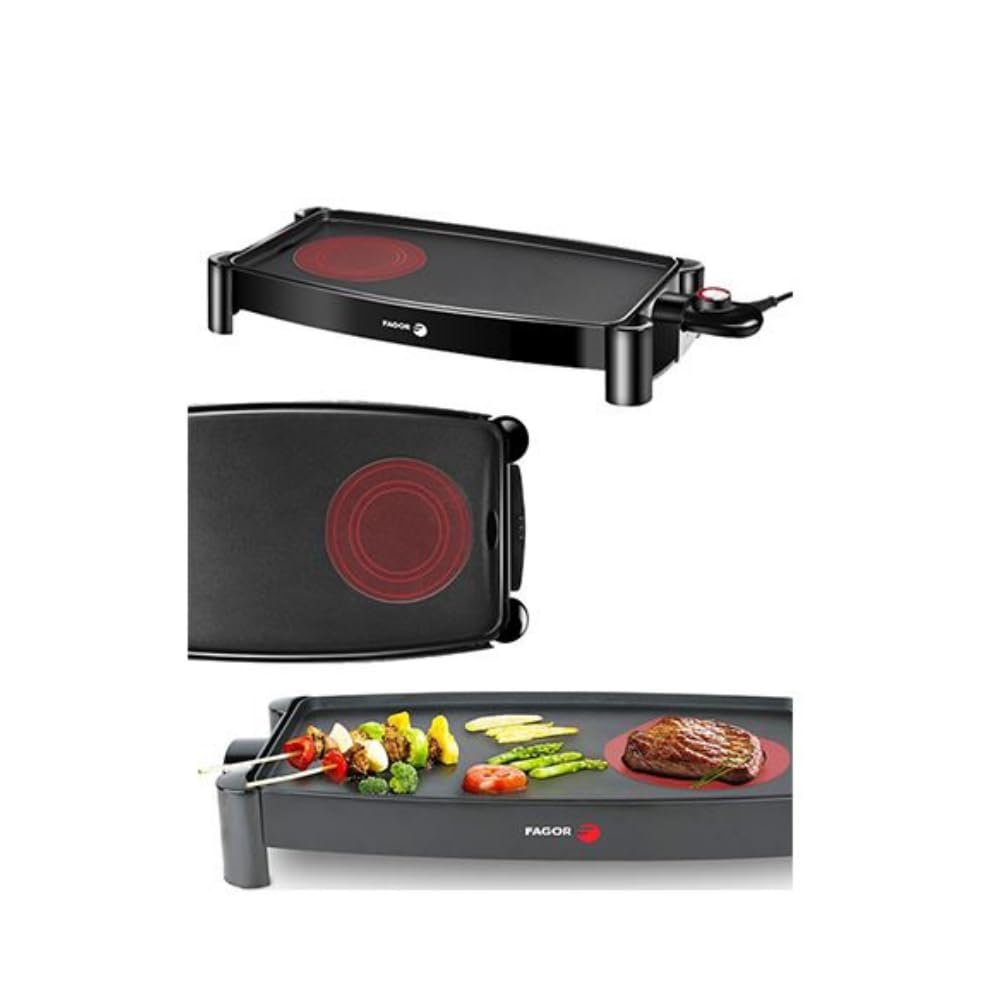 Fagor Plancha de Asar Eléctrica, Antiadhernete, Foco Hot Zone, 45,7 X 25,4 Cm, Colector Grasa, Termostato De Control, 2200 W, Negro