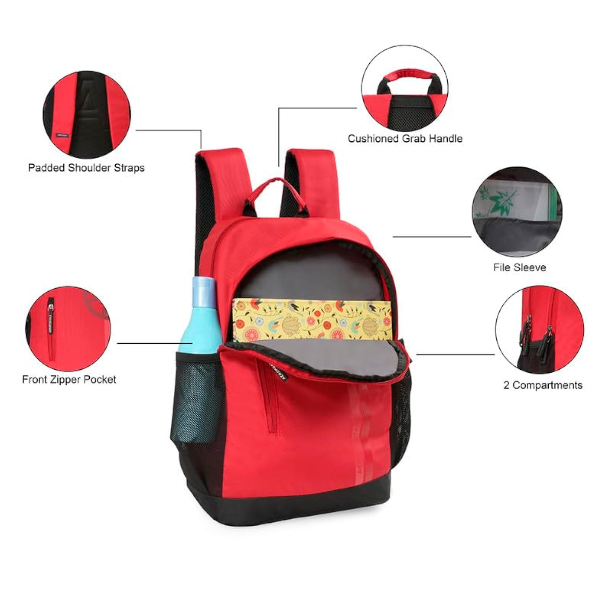 Red Casual Backpack, Unisex Polyester 17L