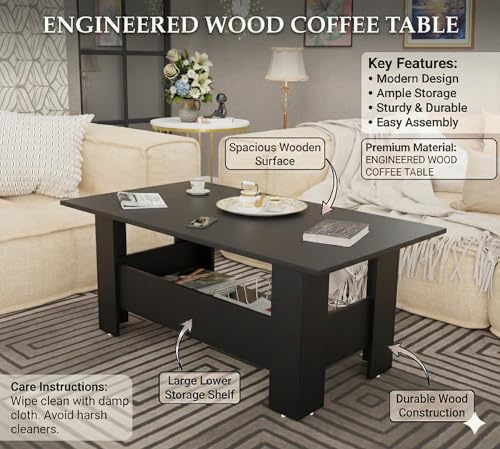 Image of Spyder Craft Gabrial Modern Wooden Coffee Table with Storage| Coffee Table for Living Room Engineered Wood Coffee Table- Black