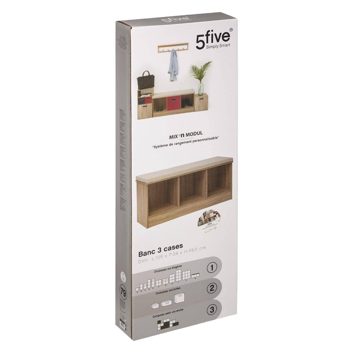 5 five simply smart Banco de Madera 3 Compartimentos conglomerado Color Natural, Antiguo, cm