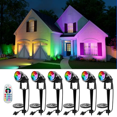 Image of 6 Pack Color Change Spotlights for Decor Lighting 120V Remote Waterproof Plug-in Multicolor Landscape Spot Light Uplight for Yard Decoration, Tree, Bush, Status, Indoor Plant, Picture & Painting