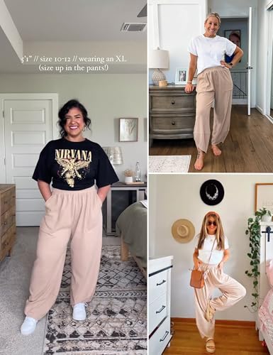 Image of Xiaoxuemeng Womens Baggy Wide Leg Pants Casual Elastic Waisted Palazzo Harem Pants with Pockets