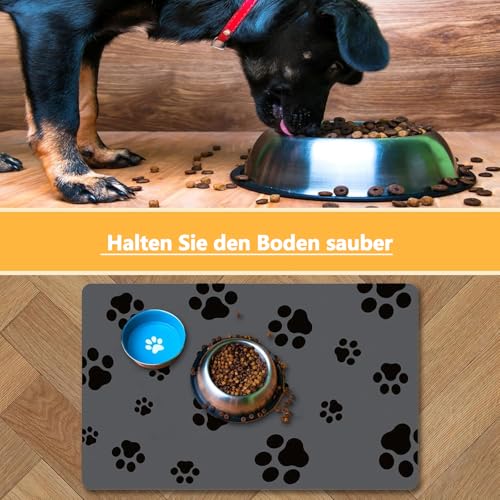 Caiyloxn Napfunterlage Hund 60 X 40 cm Haustierfuttermatte für Hunde und Katze Große Futtermatte Hundenapf Unterlage rutschfeste wasserdichte Futternapf Unterlage für Haustiere(Grau)