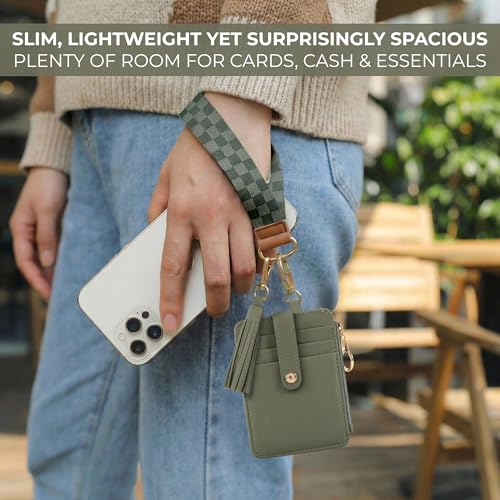 Image of Stylish Wristlet Keychain Wallet for Women, Slim Zipper Credit Card Holder | RFID Blocking Wallet with Clear ID Window, Tassel, Lanyard and Gold Rings - Plenty of Storage in an Easy Carry Design