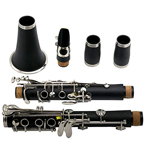 Juuxaan Bb Clarinet Instrument Rubber Clarinet Beginners, Nickel Keys. Complete Set Of Suitcase, Clarinet Reed, Wipe Cloth, 2 Interfaces, Clarinet Bracket #TOP2