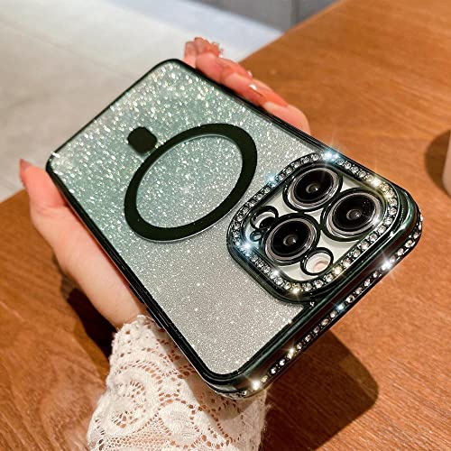 Étui paillettes vert foncé pour iPhone 13 Pro Max coque de charge sans fil
