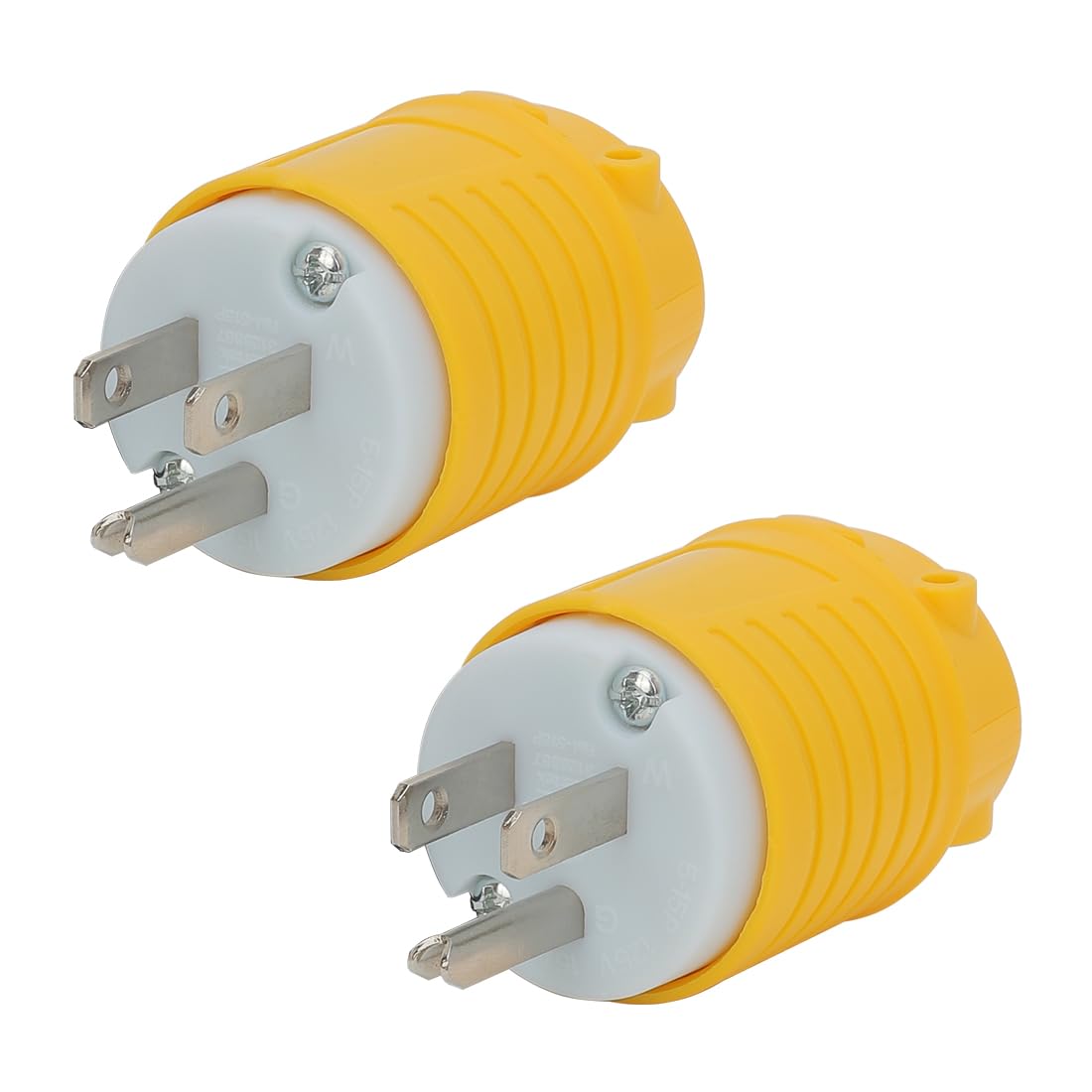 [2-Pack] USA 3-Prong Male AC Plug, ETL Nema 5-15P 3 Pole Straight Blade DIY Rewirable, 15A 125V USA 3Pin Connector, Nema 5-15 Male US 3Pole AC Power Plug, Yellow