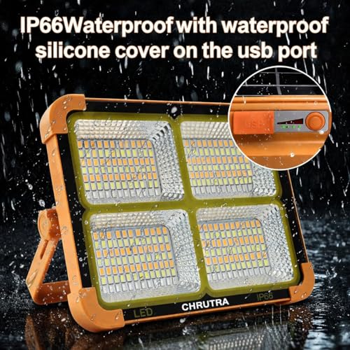 Image of SEAHELTON 100W Solar Emergency Light Rechargeable LED Flood Light with Solar & USB Charging, Portable Power Cut Light for Home, Outdoor, Camping, Waterproof High Brightness Backup Light