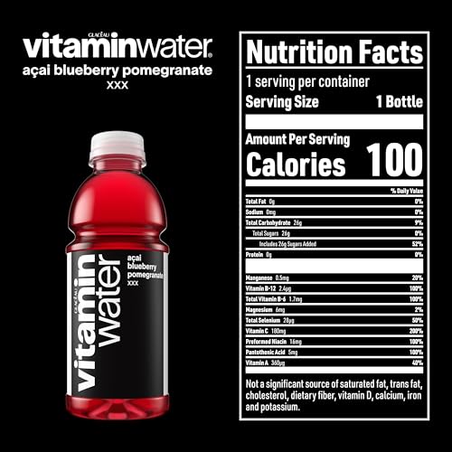 Image of vitaminwater XXX Acai Blueberry Pomegranate Nutrient Enhanced Flavored Water Beverage, 20 fl oz Bottles, 12 Pack