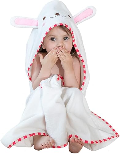 TONWHAR Toalla de baño de algodón con capucha de cara de animal, toalla de baño suave con capucha para niños y niñas de 0 a 6 años (conejito)