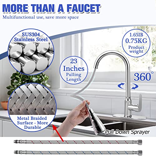 304 Stainless Steel Kitchen Faucet With Pull Down Sprayer Extension Outdoor Rv Camper Kitchen Sink Faucet For Kitchen Sink Travel Trailer Chrome Than Commercial Kitchen Faucet Brushed Nickel #TOP2