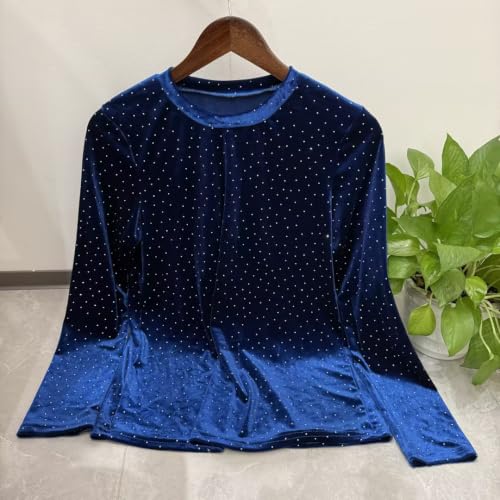 Women Rhinestone Top Velvet Long Sleeve Shirt Fall Sparkly Rhinestone Top - image 3