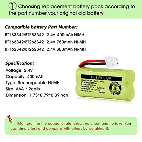 Imah B1-4_BT183342/BT283342 Bt183342/Bt283342 2.4V 400Mah Ni-Mh Battery Pack Compatible With At&T Vtech Cordless Phone Batteries Bt166342/Bt266342 Bt162342/Bt262342 2Sn-Aaa40H-S-X2 thumb #3