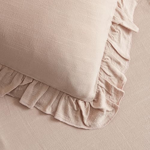 Image of Foindtower Set of 2 Decorative Linen Fringe Ruffle Throw Pillow Covers Soft Boho Farmhouse Cushion Cover Cozy Accent Retro Pillowcase for Couch Sofa Bed Living Room Home Decor,18x18 Inch,Light Pink