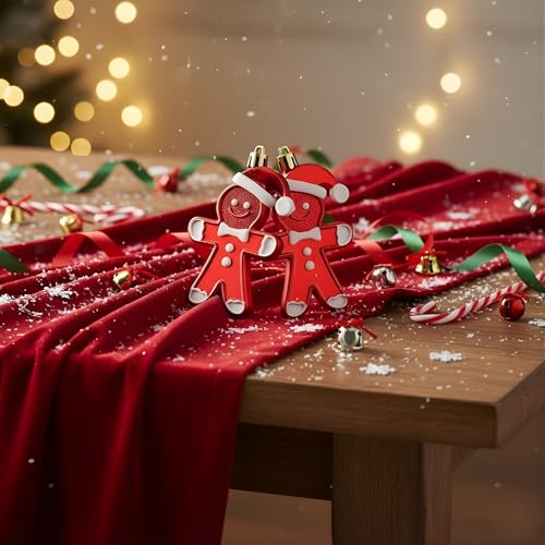 Image of Crackles Red Gingerbread Ornaments with Gold Glitter (Set of 4) | Christmas Tree Hanging Decorations | Festive Xmas Decor for Home, Office & Party, Decorations for X mas Parties