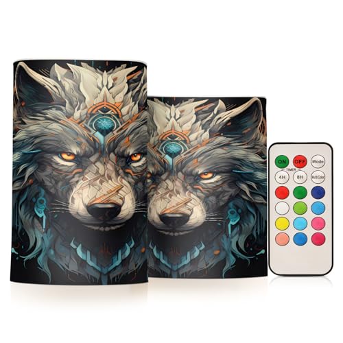 ALAZA Wolf (64) Flickering Flameless Candles Battery Operated with Remote Timer,Tea Light Candles LED Pillar Votive Candles Set of 2 for Outdoor Indoor Decorations